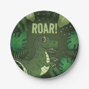 Prato De Papel Tiranossauro Rex Verde T-rex Aniversário Tropical