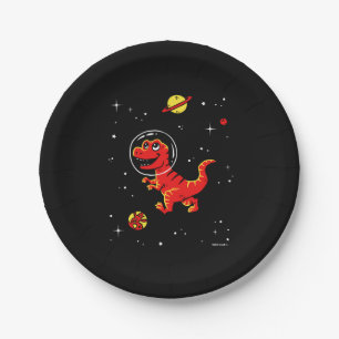 Prato De Papel Tiranossauro vermelho Rex Dinos no espaço