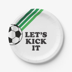 Prato De Papel Tiras Verdes de Futebol Vamos Chutar Aniversário