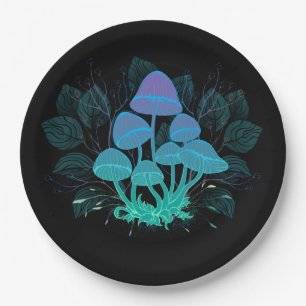 Prato De Papel Toadstools em arbustos