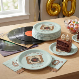 Prato De Papel Tocador de Vinil Retrô Aniversário de 60 anos