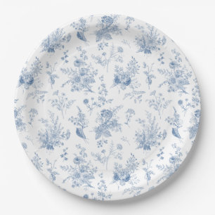 Prato De Papel Toile De Jouy Azul Vintage Floral Chinoiserie