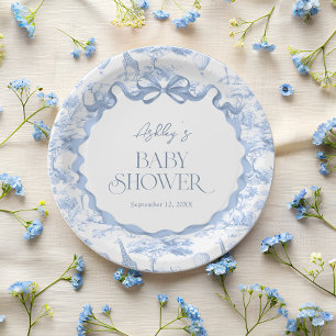 Prato De Papel Toile de Jouy Blue Safari Chá de fraldas