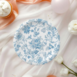 Prato De Papel Toile-de-jouy Chinoiseries Padrão Floral Azul