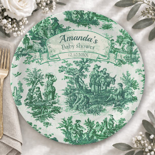 Prato De Papel Toile de Jouy floral verde vintage monograma