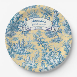 Prato De Papel Toile de Jouy floral vintage amarelo turquesa