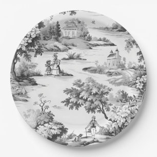 Prato De Papel Toile de jouy, preto e branco, porcelana,