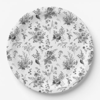 Prato De Papel Toile De Jouy Preto Vintage Floral Chinoiserie