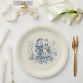 Prato De Papel Toile de Jouy Romântica no Azul Empoeirado no Camp