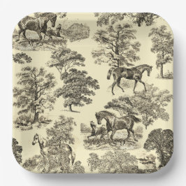 Prato De Papel Toile Elegante Beige Rustic Horses