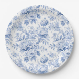 Prato De Papel Toile floral azul francês
