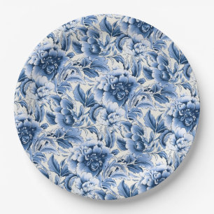 Prato De Papel Toile francesa & toile de Jouy. Azul.