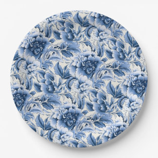 Prato De Papel Toile francesa & toile de Jouy. Azul.