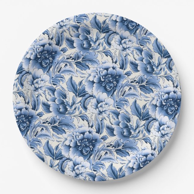 Prato De Papel Toile francesa & toile de Jouy. Azul. (Frente)