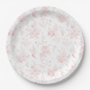 Prato De Papel Toile Rosa De Jouy Vintage Floral Chinoiserie