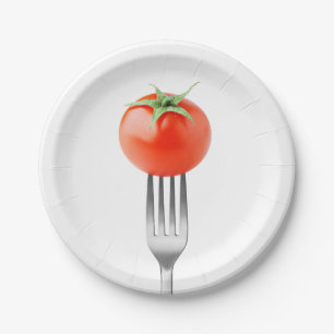Prato De Papel Tomate de cereja num garfo