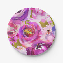 Toques de Rosa Roxo Dourado Floral Moderno Chique