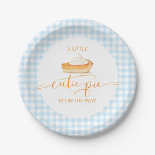 Prato De Papel Torta de abóbora Cutie Pie chá de bebê xadrez azul