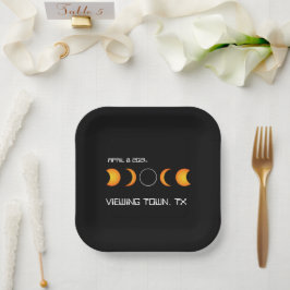 Prato De Papel Total do Eclipse Solar 2024 Cidade Personalizada