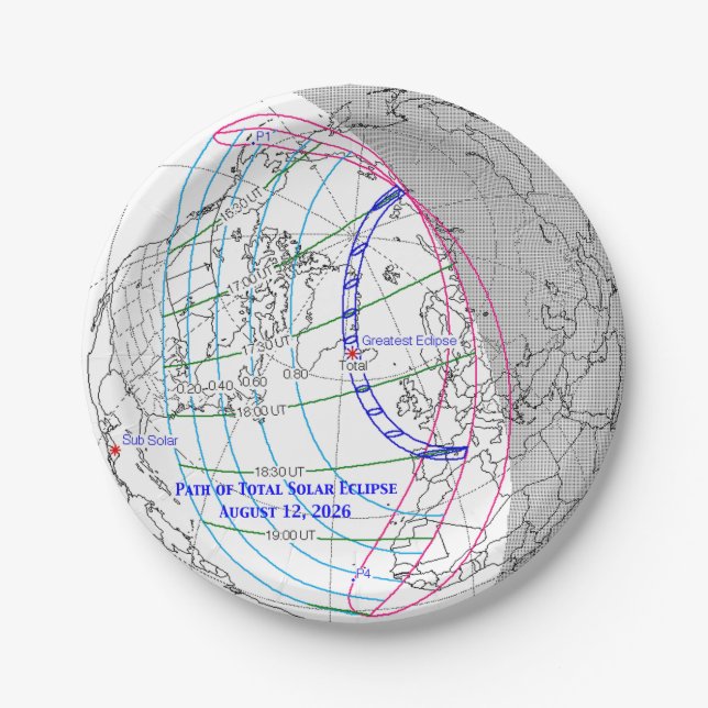 Prato De Papel Total Solar Eclipse 2026 Map (Frente)