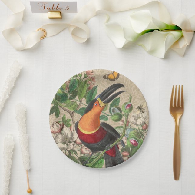 Prato De Papel Toucan Jungle Tropical Bird Beauful Antiguidade (Casamento)