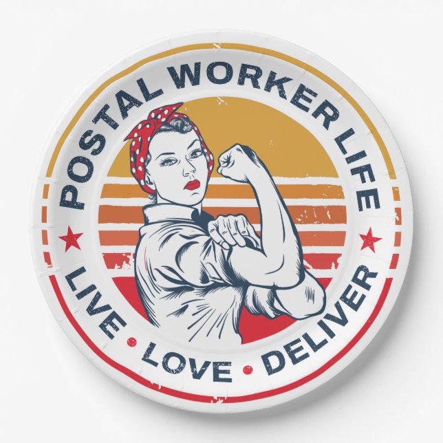 Prato De Papel Trabalhador Postal Posto de Aniversário Colega (Frente)