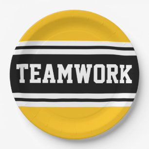 Prato De Papel TRABALHO EM EQUIPE - Tiras de Corrida Negra Brilha