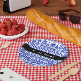 Prato De Papel Traço Grego, Chave Mista, Azul, Seu Nome