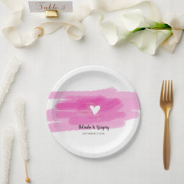 Prato De Papel Traços de Tinta Simples e Casamento de Coração