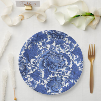 Prato De Papel Tradicional do Chintz Branco e Azul