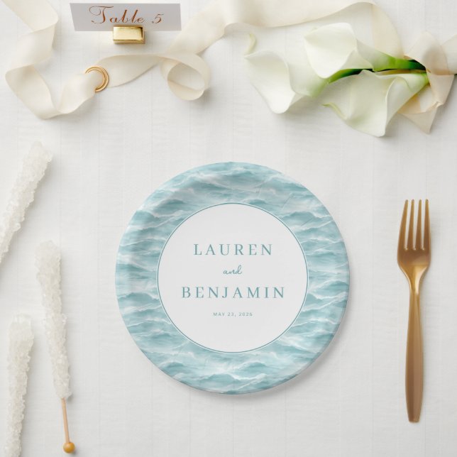 Prato De Papel Tranquil Blue Wave Ocean (Casamento)