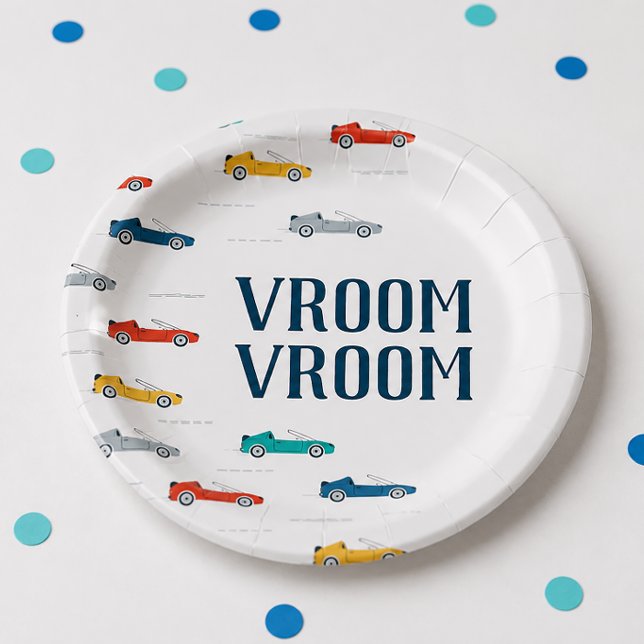 Prato De Papel Transporte Vroom Vroom (Transportation Birthday Paper Plates)