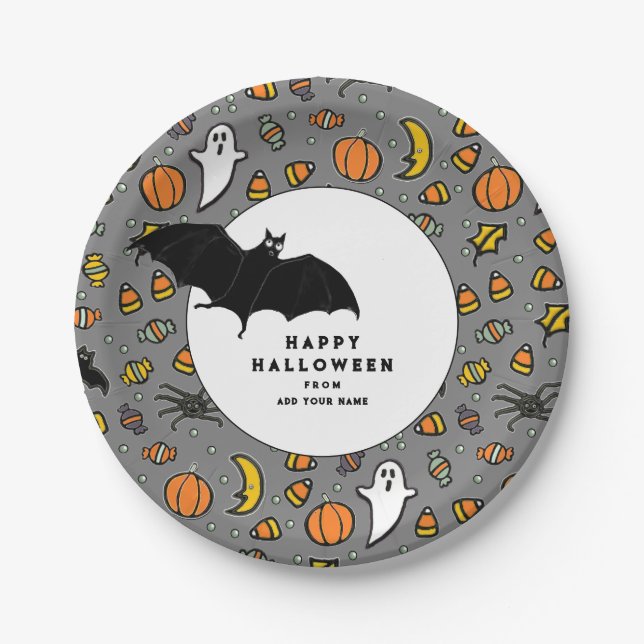 Prato De Papel Tratamento Personalizado de Halloween (Frente)