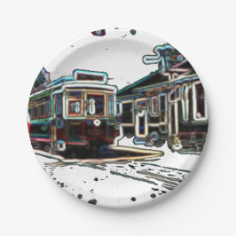 Prato De Papel TRC Neon Streetcar em stat Small Round Paper Plate