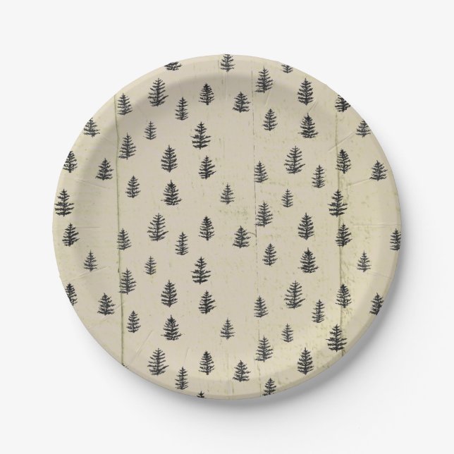 Prato De Papel Tree Mountain Illustration Pattern Rustic (Frente)
