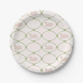 Prato De Papel Trellis de Cisne Vintage Verde e Rosa