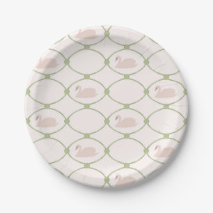 Prato De Papel Trellis de Cisne Vintage Verde e Rosa