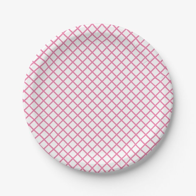 Prato De Papel Trellis de Diamante Fuchsia Rosa - Branco (Frente)