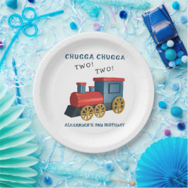 Prato De Papel Trem Chugga Dois Dois Segundo Aniversário