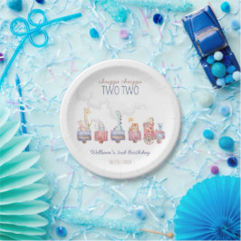 Prato De Papel Trem de Brinquedos Todos a Bordo Convidado de Aniv