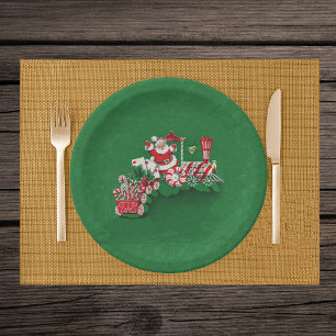 Prato De Papel Trem dos doces de Peppermint de Papai Noel do