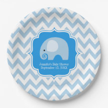 Trendy Chic Blue Elephant Baby Boy Chá Chevron