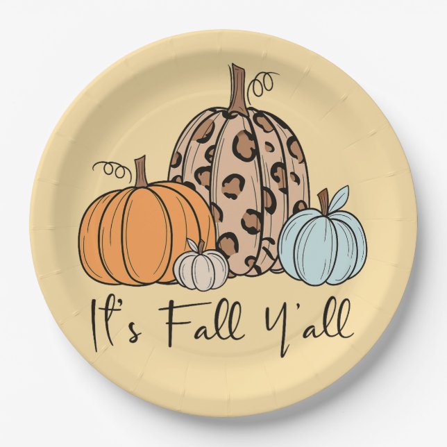 Prato De Papel Trendy Fall Pumpkin | "É Queda Y'all" Cotação (Frente)
