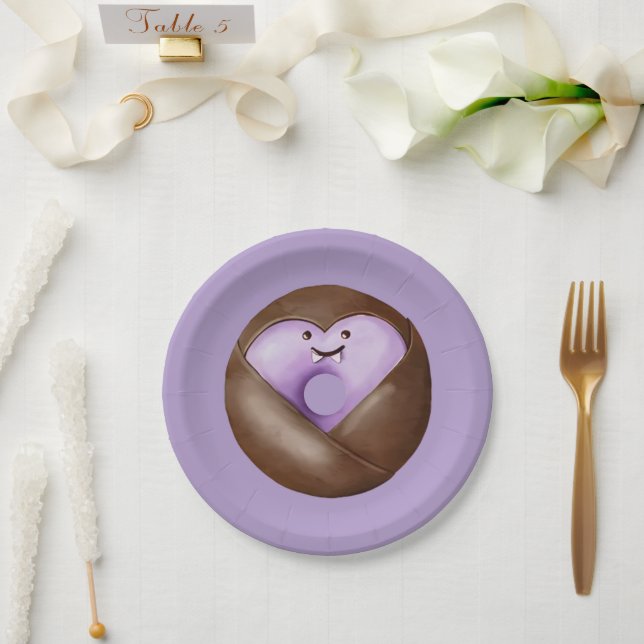 Prato De Papel Trendy Halloween Spooky Purple Heart Ghost Rosquin (Casamento)