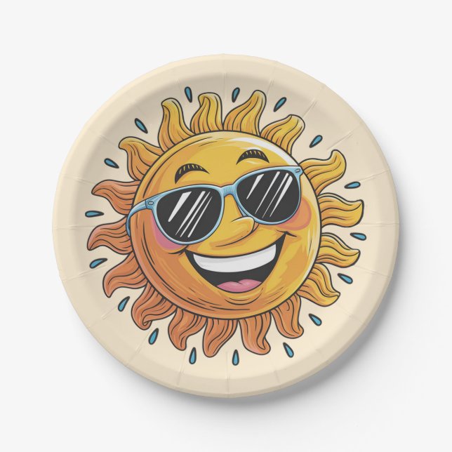 Prato De Papel Trendy Happy Yellow Sun with Sunglasses   (Frente)