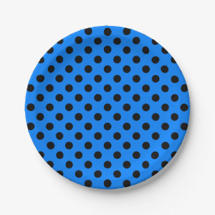 Prato De Papel Trendy Modern Black Bolinhas no Azure Blue