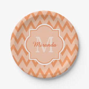Prato De Papel Trendy Orange Chevron Zigzag Nome e Monograma