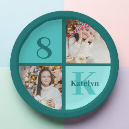 Prato De Papel Trendy Teal Photo Custom Birthday Party