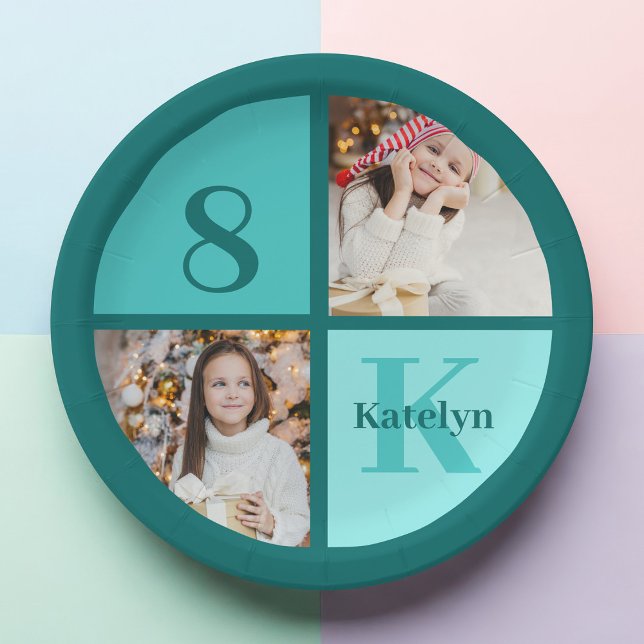 Prato De Papel Trendy Teal Photo Custom Birthday Party (Criador carregado)