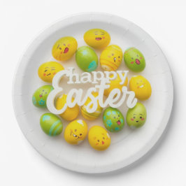 Prato De Papel Trendy Yellow & Green Easter Eggs Pattern Paper